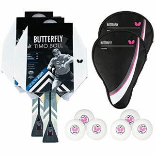 Butterfly 2x Timo Boll Vision 2000 Tischtennisschläger + 2x Tischtennishülle Drive Case + 6x 40+ 3*** Tischtennisbälle