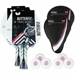 Butterfly 2x Timo Boll Vision 3000 Tischtennisschläger + 2x Tischtennishülle Drive Case + 6x 40+ 3*** Tischtennisbälle