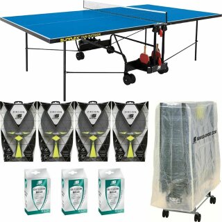 Sunflex Tischtennisplatte Outdoor blau + TT Schläger + Bälle + Hülle + Netz