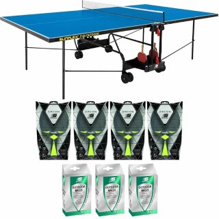 Sunflex Tischtennisplatte Outdoor blau + Netz + Tischtennisschläger + TT Bälle