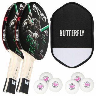 Butterfly 2x Timo Boll SG11 Tischtennisschläger + Hülle + 6x 40+ 3*** TT Bälle