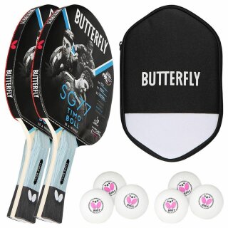 Butterfly 2x Timo Boll SG77 Tischtennisschläger + Tischtennishülle + 6x TT Bälle