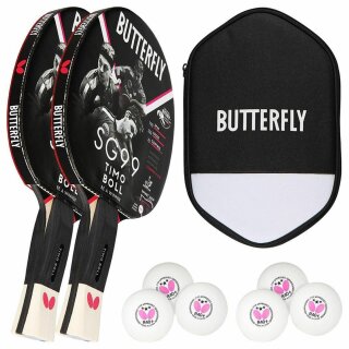 Butterfly 2x Timo Boll SG99 Tischtennisschläger + Hülle + 6x 40+ 3*** Bälle